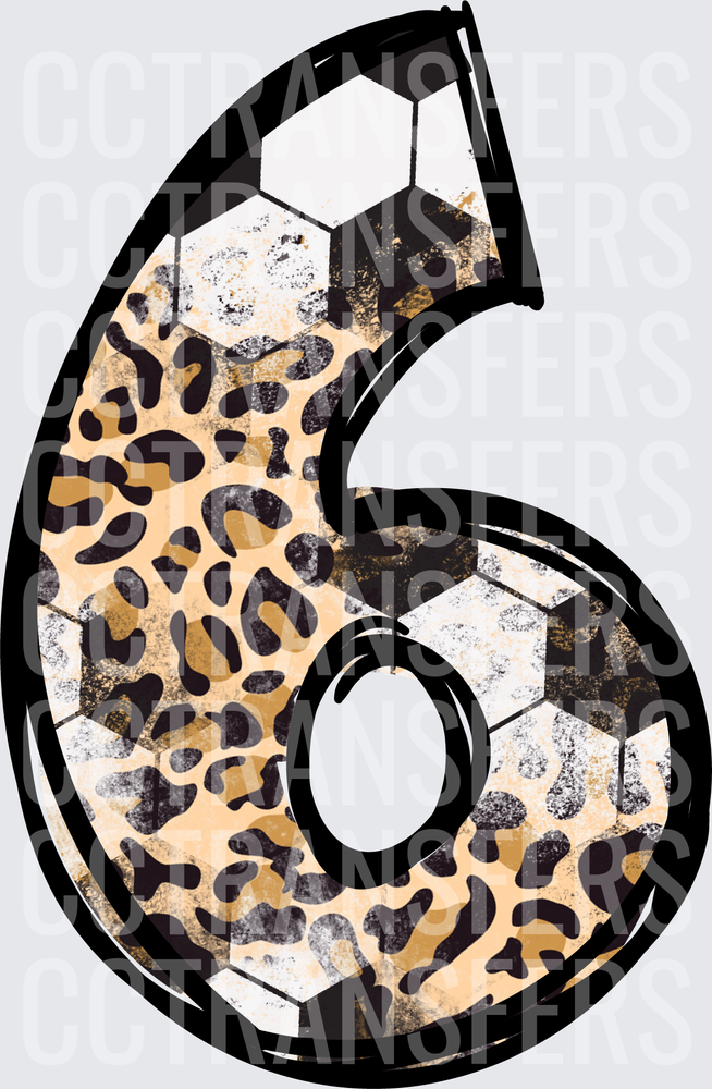 Number 6 Leopard Print Soccer Ball Pattern (DTF)