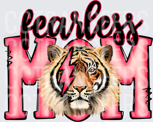 Fearless Mom Tiger Face Lightning Bolt Pink (DTF)