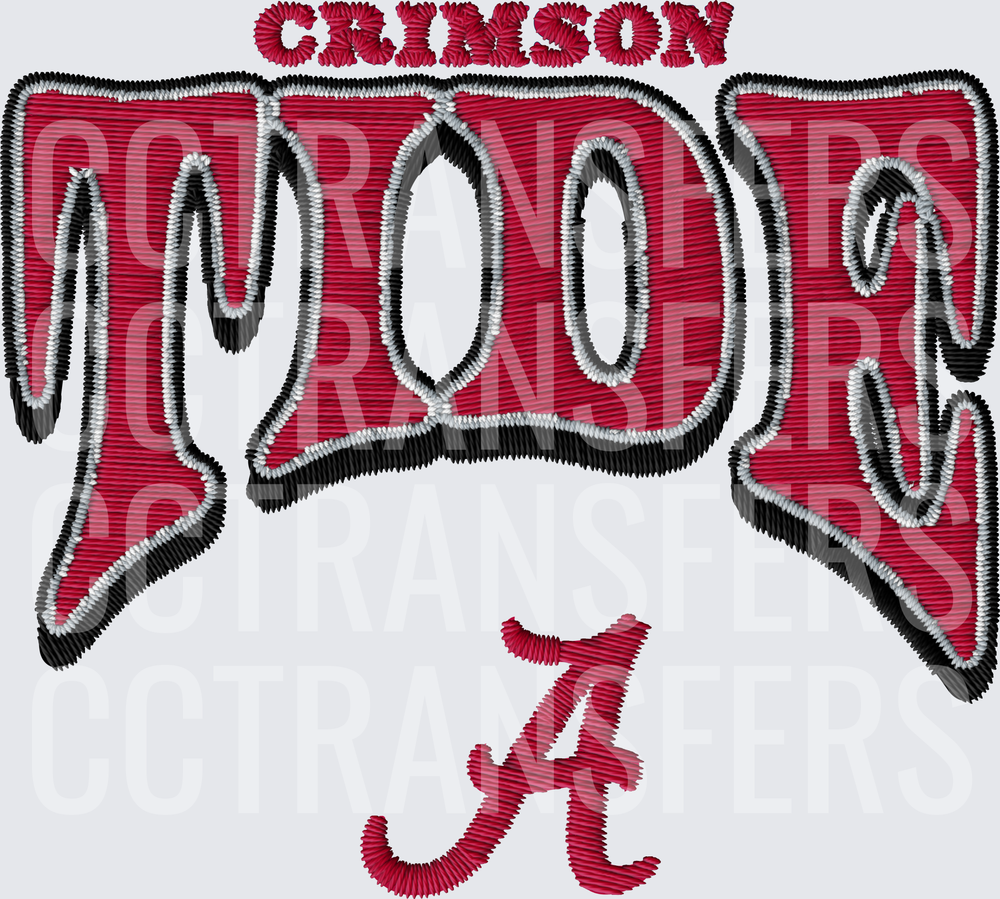 Crimson Tide Embroidery Style Fan Lettering Script A (DTF)