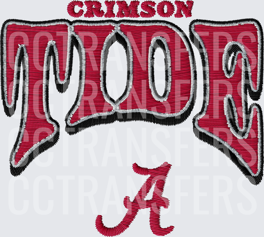 Crimson Tide Embroidery Style Fan Lettering Script A (DTF)