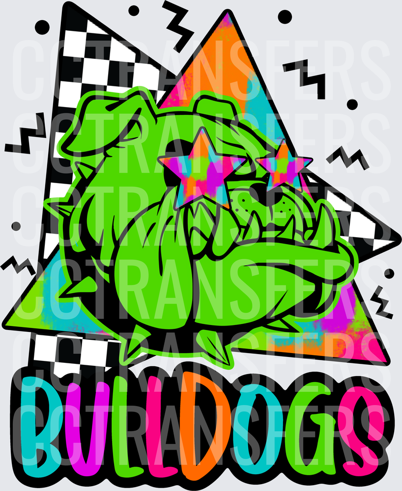 Neon Green Bulldog Star Sunglasses Checkered Bulldogs (DTF)