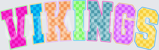 Colorful Checkered Vikings Varsity Block Letters (DTF)