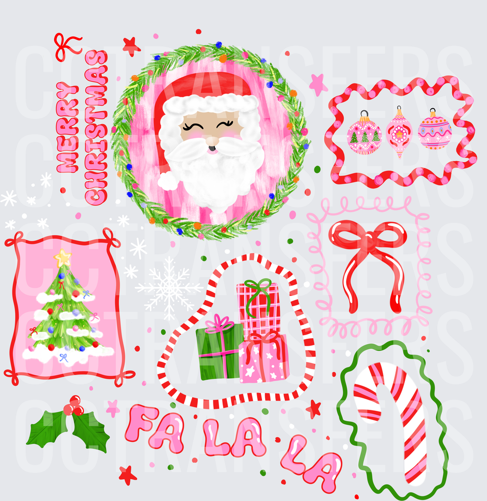 Merry Christmas Fa La La Santa Wreath Pink Holiday Gang (DTF)