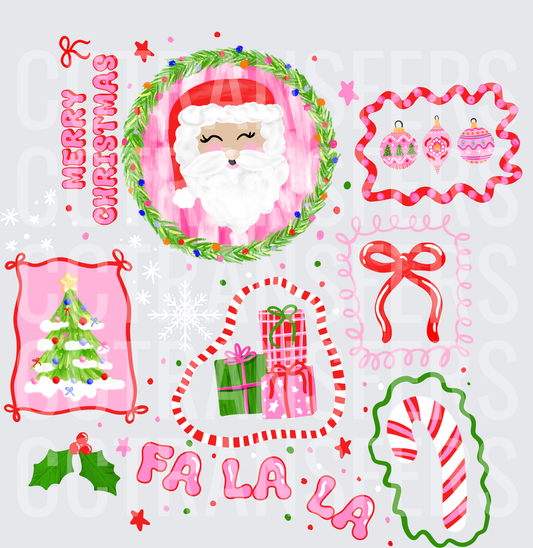 Merry Christmas Fa La La Santa Wreath Pink Holiday Gang (DTF)