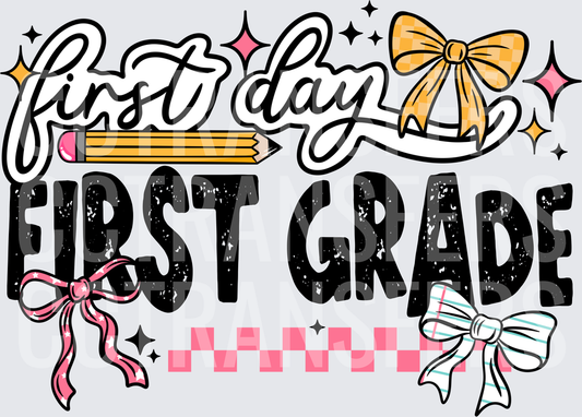 First Day First Grade Bows Pencil Checkered Design (DTF)