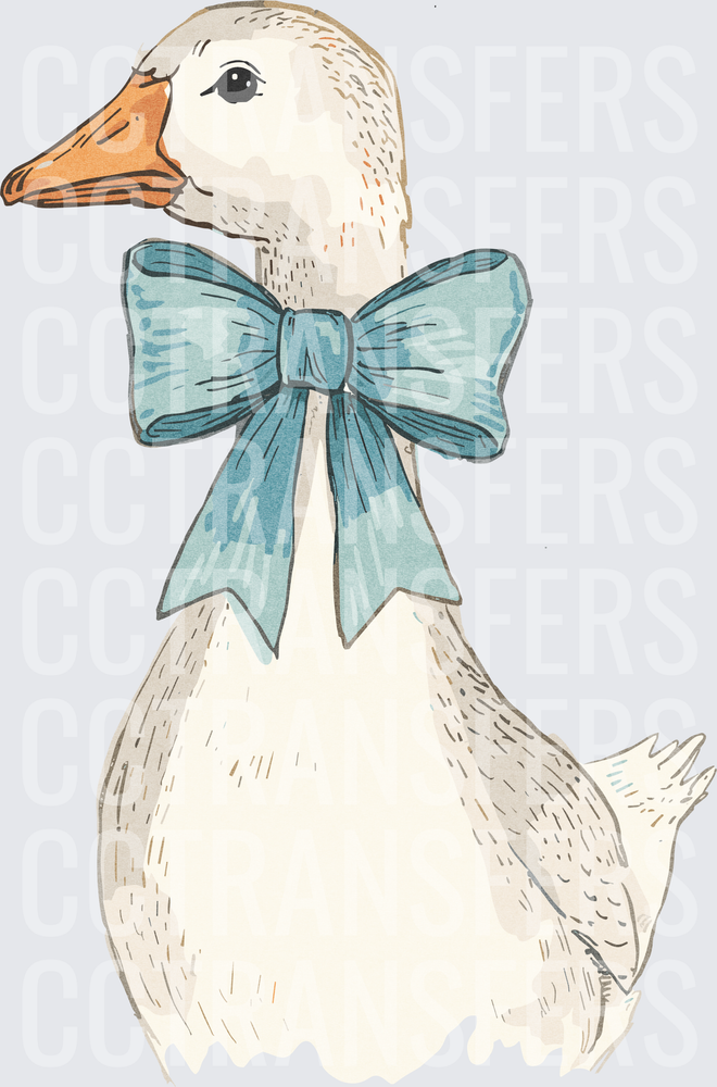 Vintage White Goose with Blue Bow Illustration (DTF)