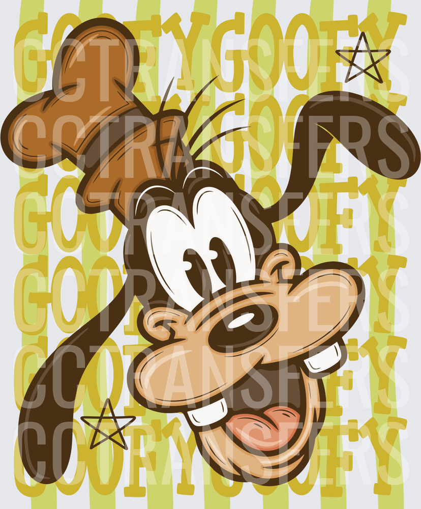 Silly Cartoon Dog Face Green Stripe Repeat Word Pattern (DTF)