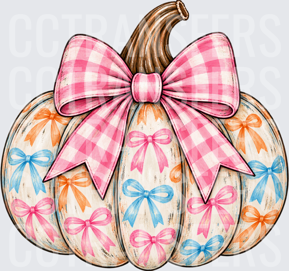 Coquette Bow Pumpkin Pink Gingham Ribbon Fall (DTF)