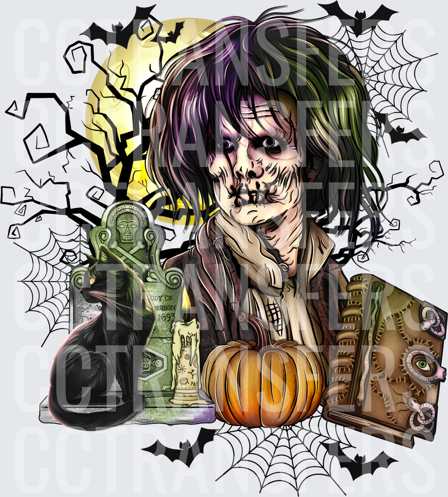 Zombie Witch Halloween Spellbook Pumpkin Black Cat (DTF)