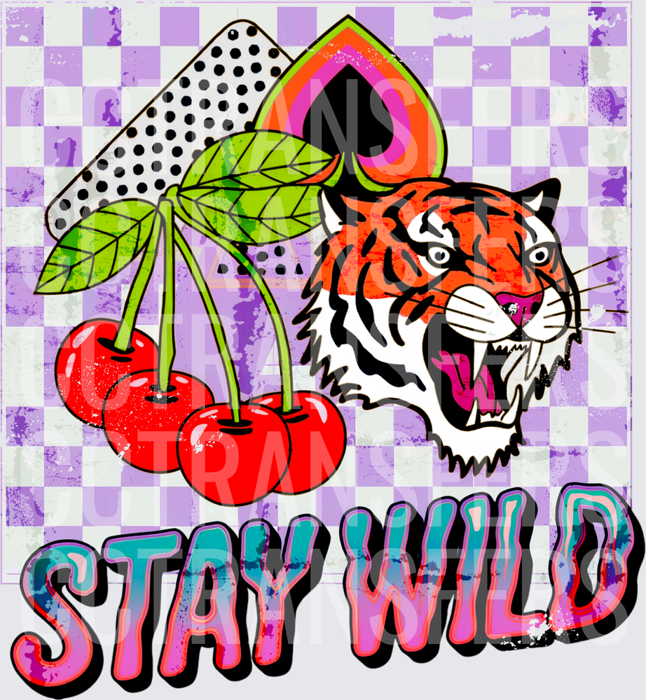 Stay Wild Roaring Tiger Cherries Checkered (DTF)