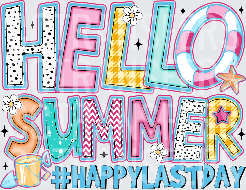 Hello Summer #HappyLastDay Colorful Patterned Letters (DTF)