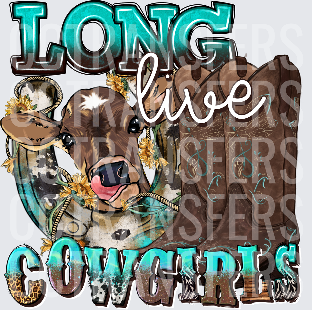Long Live Cowgirls Cow Sunflowers Western Boots (DTF)