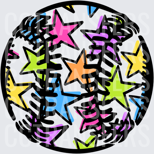 Neon Multicolor Stars Baseball Sketch Art (DTF)