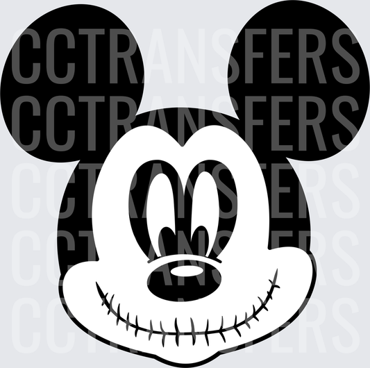 Creepy Cartoon Mouse Face with Stitched Smile (DTF)
