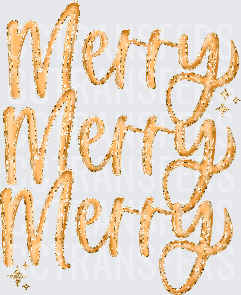 Merry Merry Merry Gold Glitter Script Christmas (DTF)