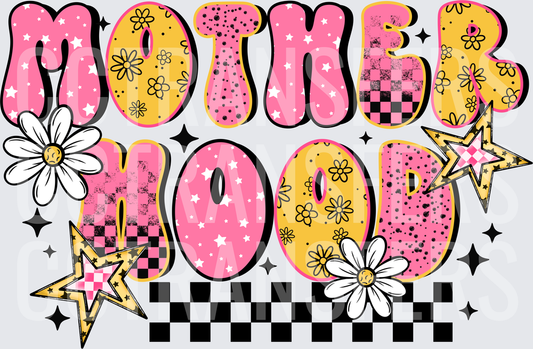 Retro Groovy Mother Mood Checkered Daisy Star Design (DTF)