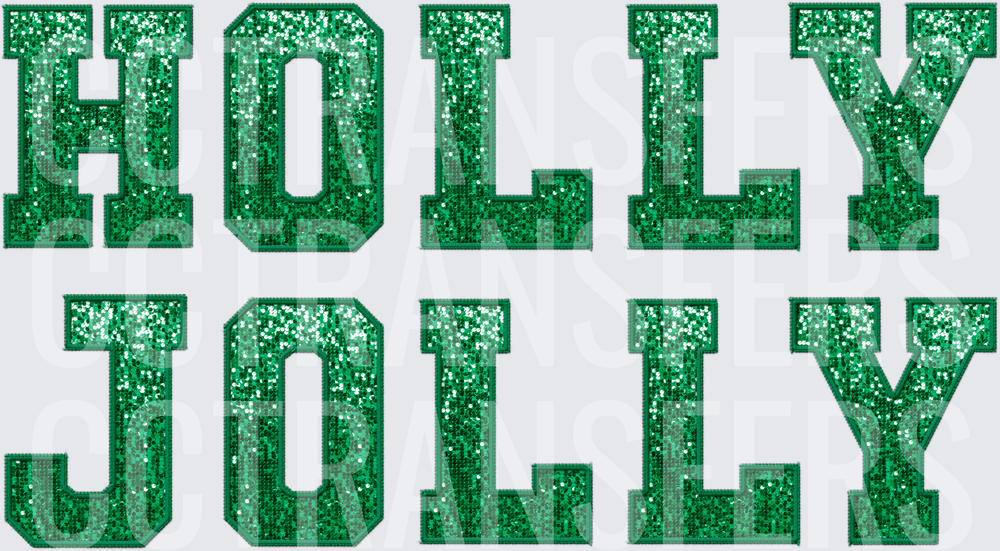 Holly Jolly Green Glitter Varsity Letter Text (DTF)