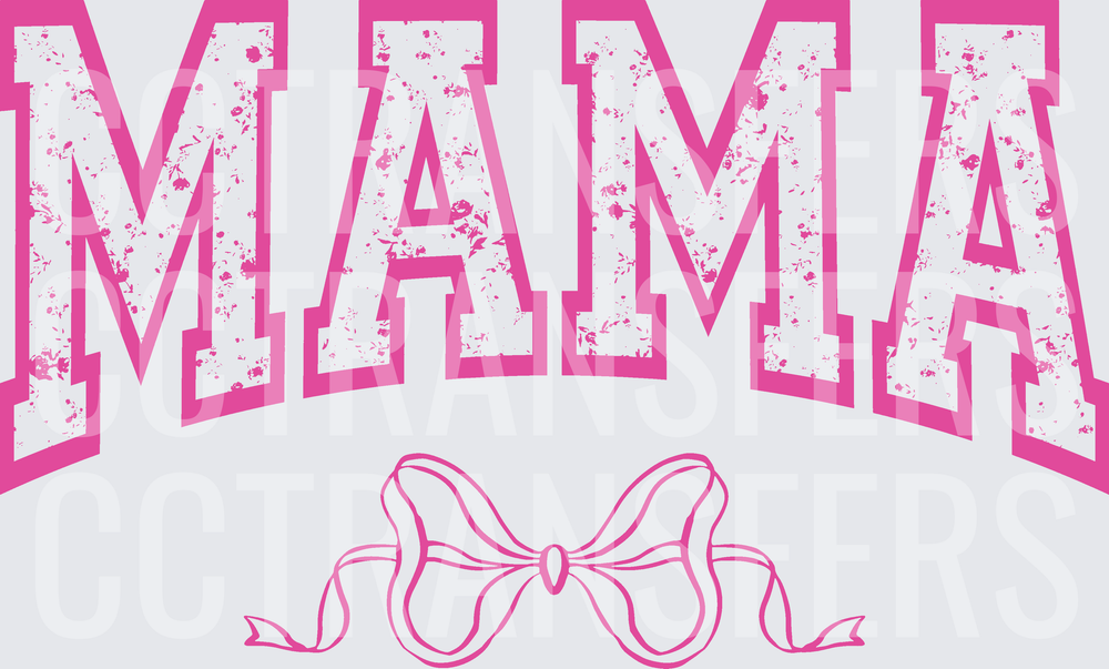 Distressed Pink Varsity MAMA with Bow (DTF)