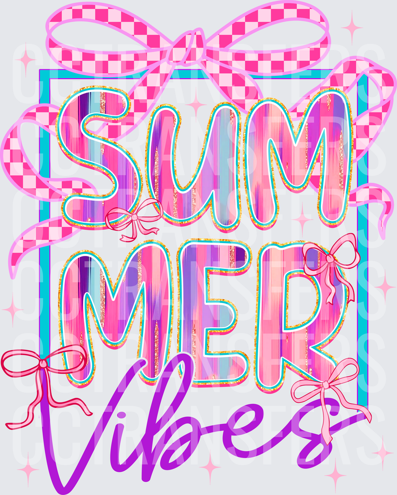 Summer Vibes Pink Checkered Bow Glitter Letter Design (DTF)