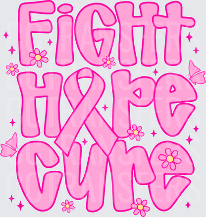 Fight Hope Cure Pink Ribbon Floral Butterfly Design (DTF)