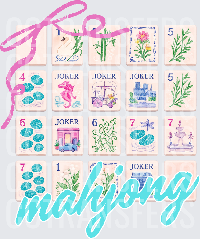 Mahjong Tiles Watercolor Floral Game Script (DTF)