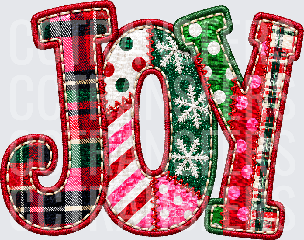 Patchwork Applique JOY Christmas Holiday Letters (DTF)