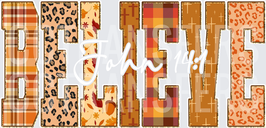 Believe Fall Patchwork Plaid Leopard Block Letters (DTF)