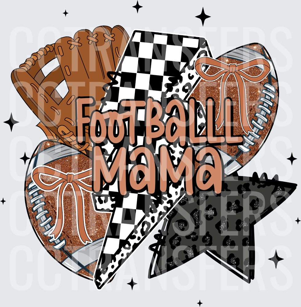 Football Mama Glitter Hearts Checkered Leopard Star (DTF)