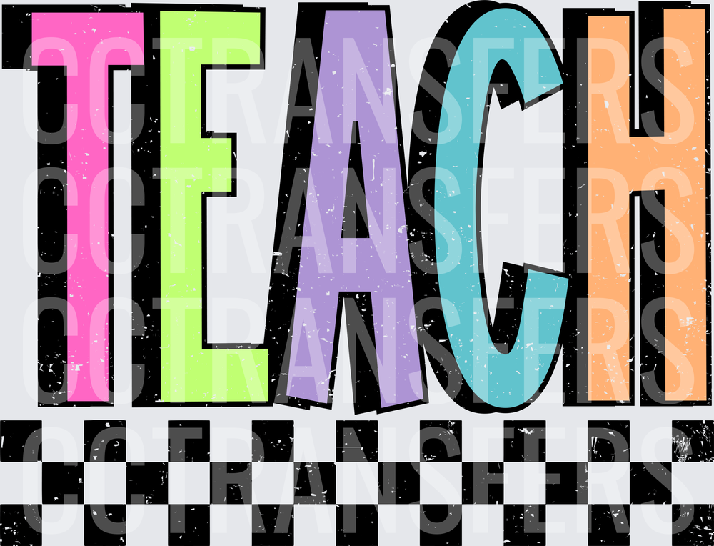 Retro Multicolor TEACH Bold Distressed Checkered (DTF)