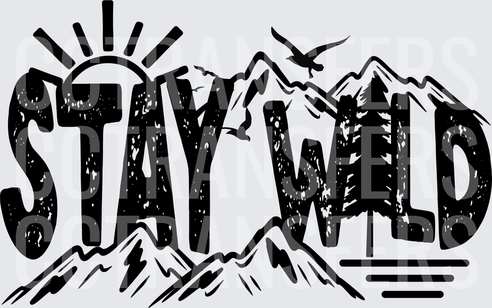 Stay Wild Mountain Nature Scene with Sun and Birds (DTF)