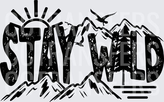 Stay Wild Mountain Nature Scene with Sun and Birds (DTF)
