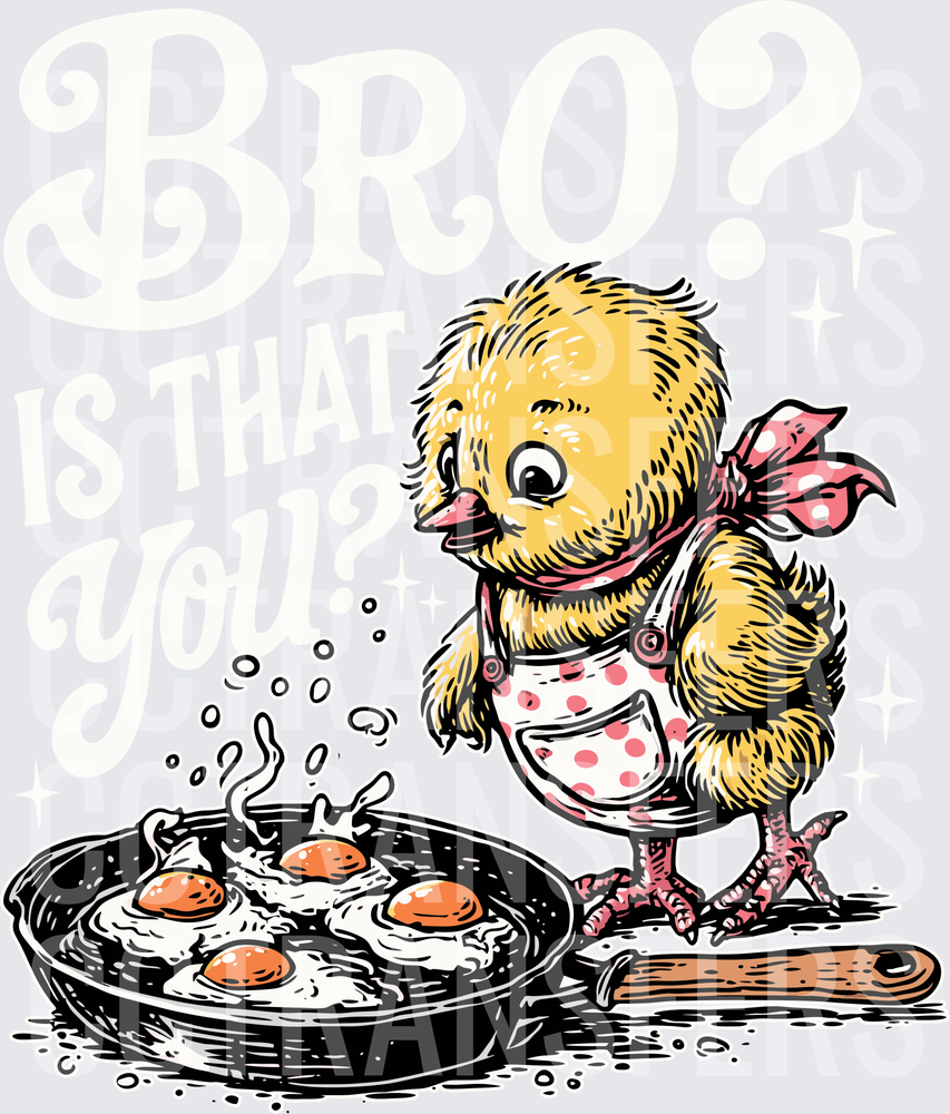 Cute Baby Chick Cooking Fried Eggs in Skillet with Apron (DTF)