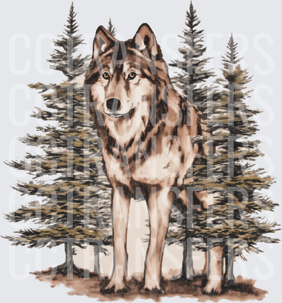 Majestic Wolf Standing Among Pine Trees Wilderness (DTF)