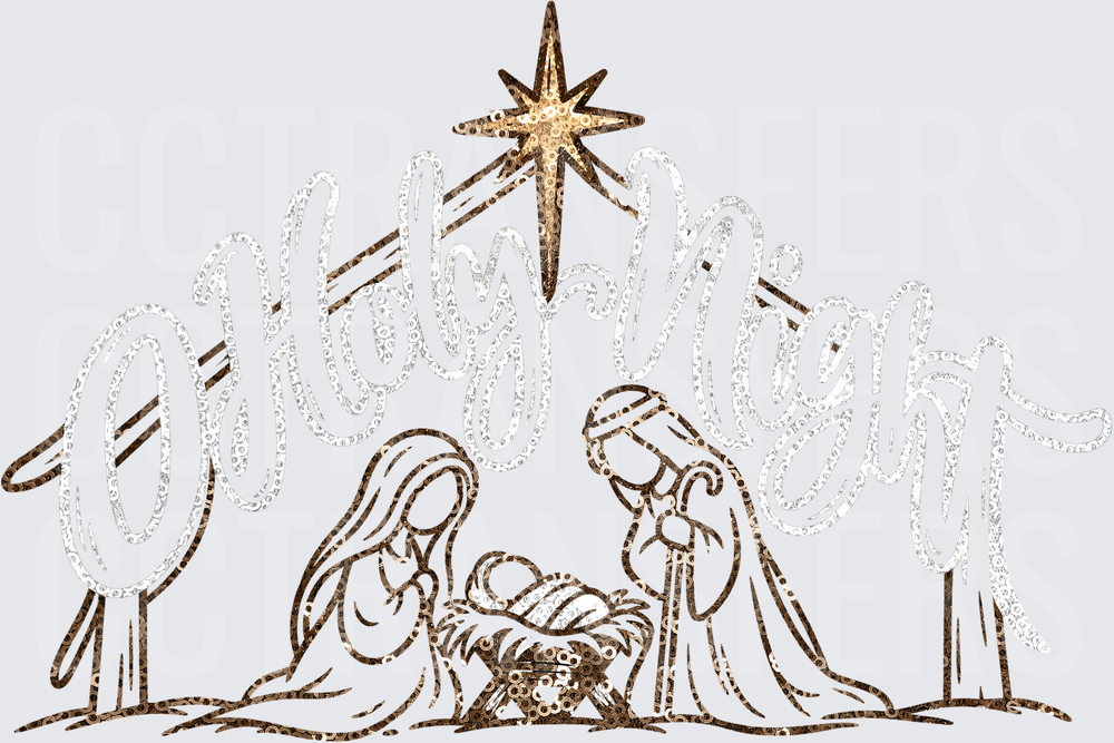 O Holy Night Nativity Scene Star Glitter Script (DTF)