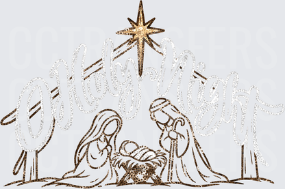 O Holy Night Nativity Scene Star Glitter Script (DTF)
