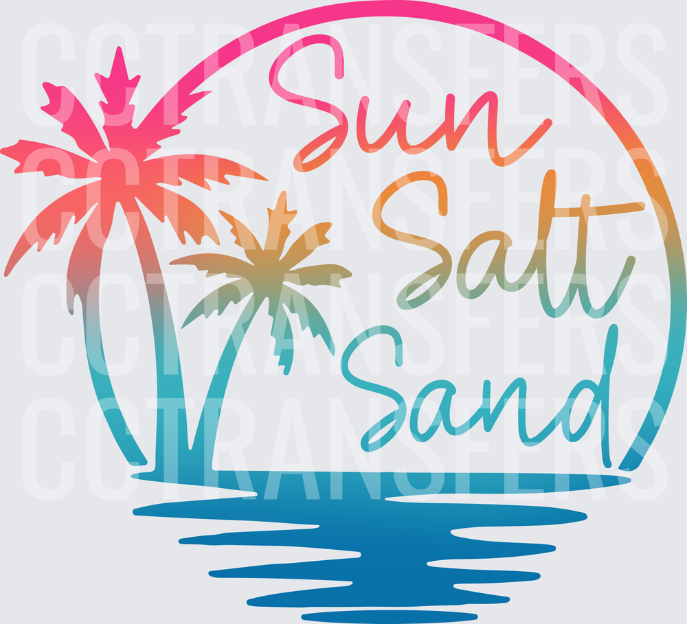 Sun Salt Sand Tropical Palm Trees Sunset Circle (DTF)