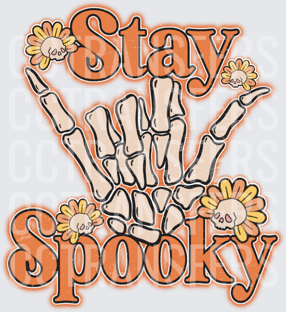 Stay Spooky Skeleton Hand Shaka Skull Flowers (DTF)