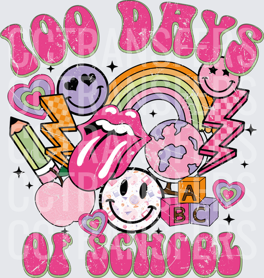 100 Days Of School Retro Groovy Smiley Face Collage (DTF)
