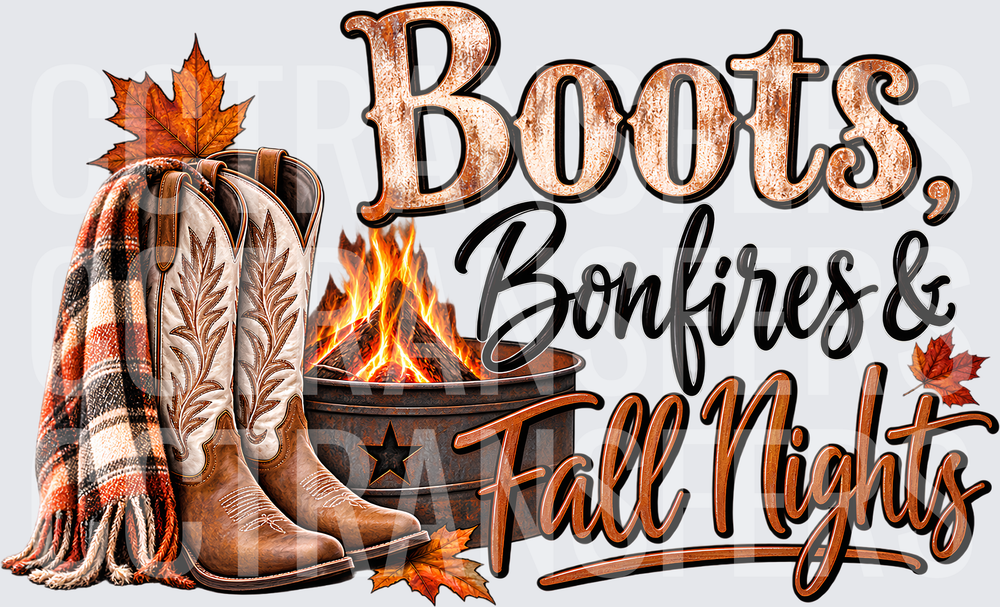 Boots Bonfires & Fall Nights Cowboy Boots Bonfire (DTF)