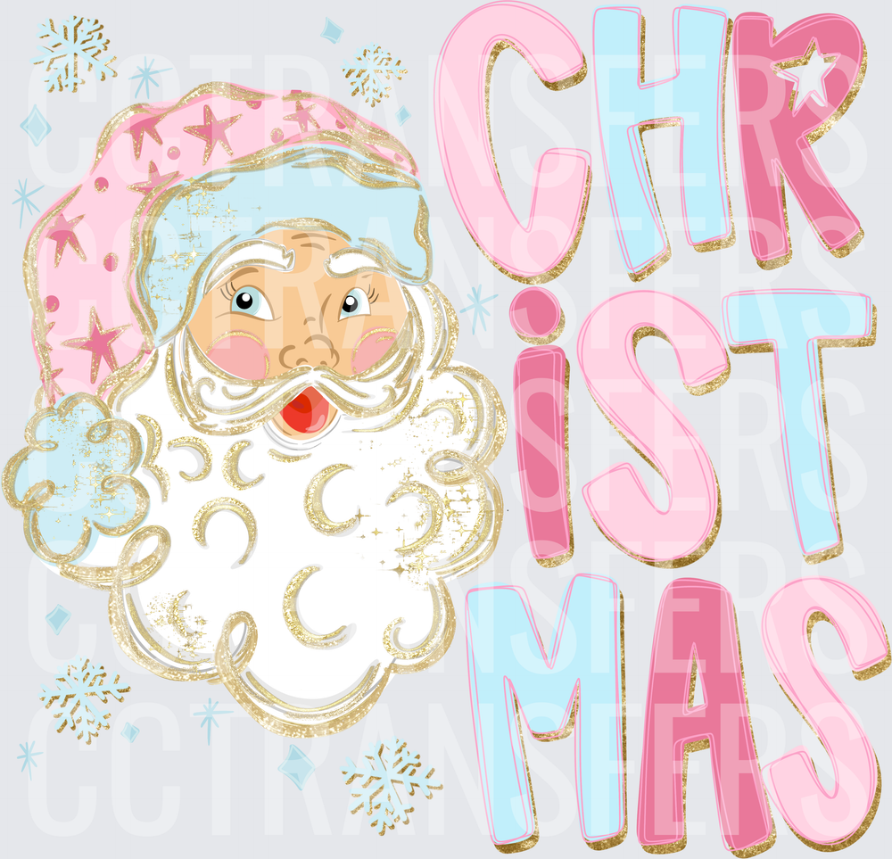 Pastel Pink Blue Retro Santa Claus Christmas (DTF)