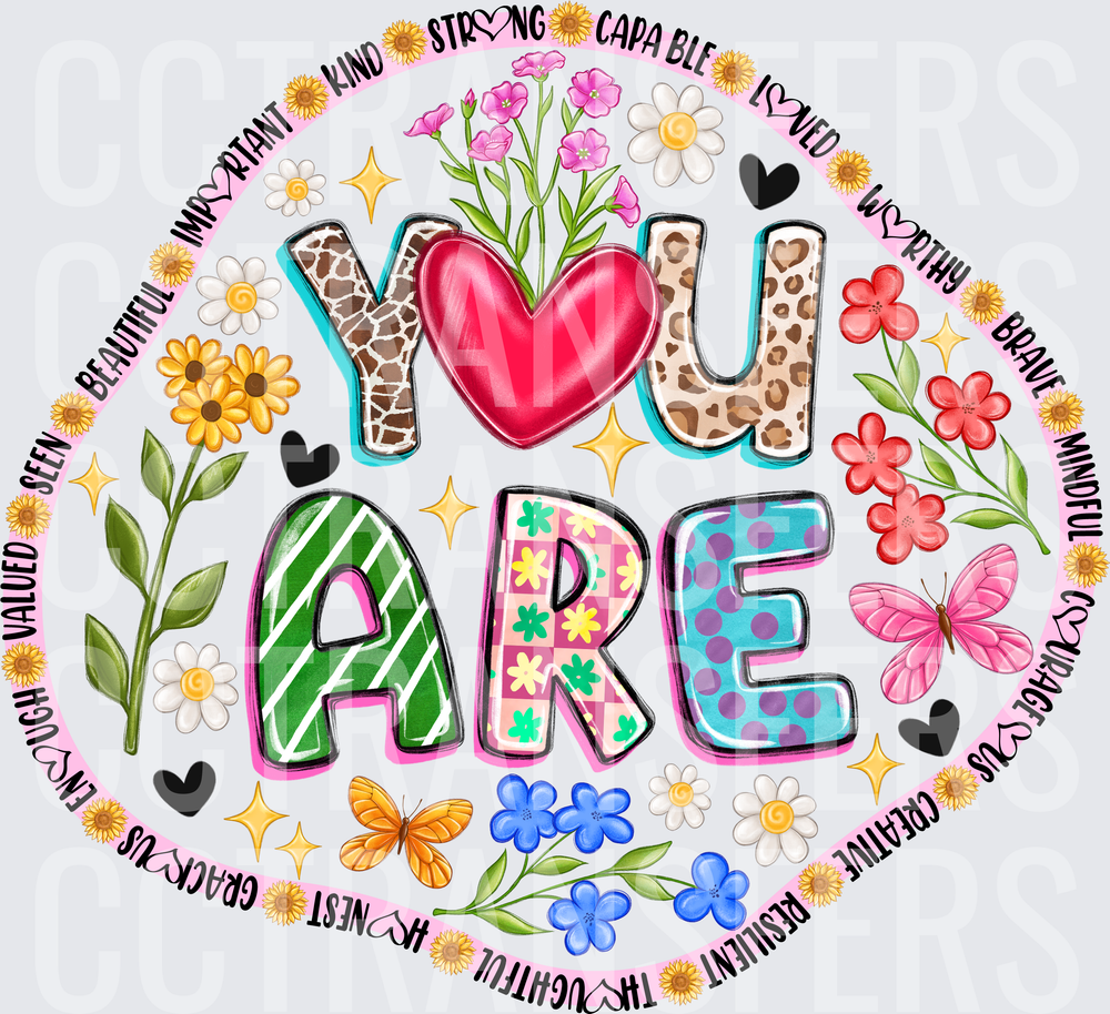 You Are Affirmations Floral Butterfly Patterned Letters (DTF)