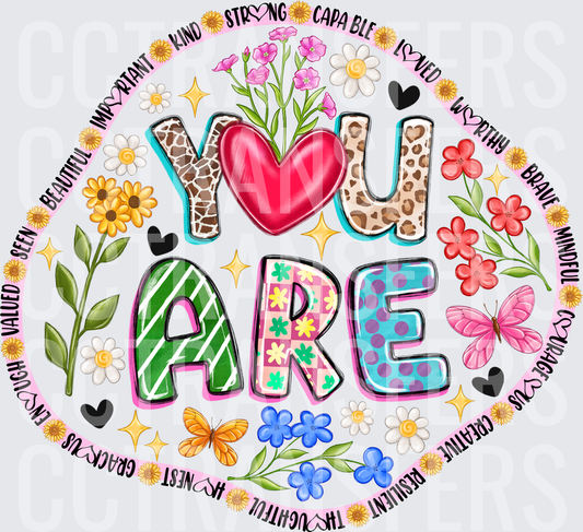 You Are Affirmations Floral Butterfly Patterned Letters (DTF)
