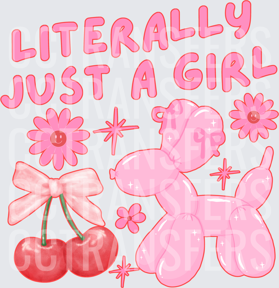 Literally Just A Girl Pink Balloon Dog Cherries Bow (DTF)