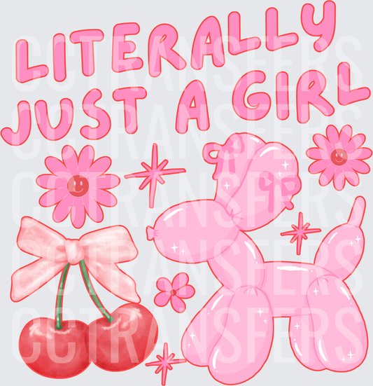 Literally Just A Girl Pink Balloon Dog Cherries Bow (DTF)