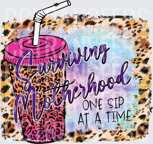Surviving Motherhood One Sip At A Time Leopard Cup (DTF)