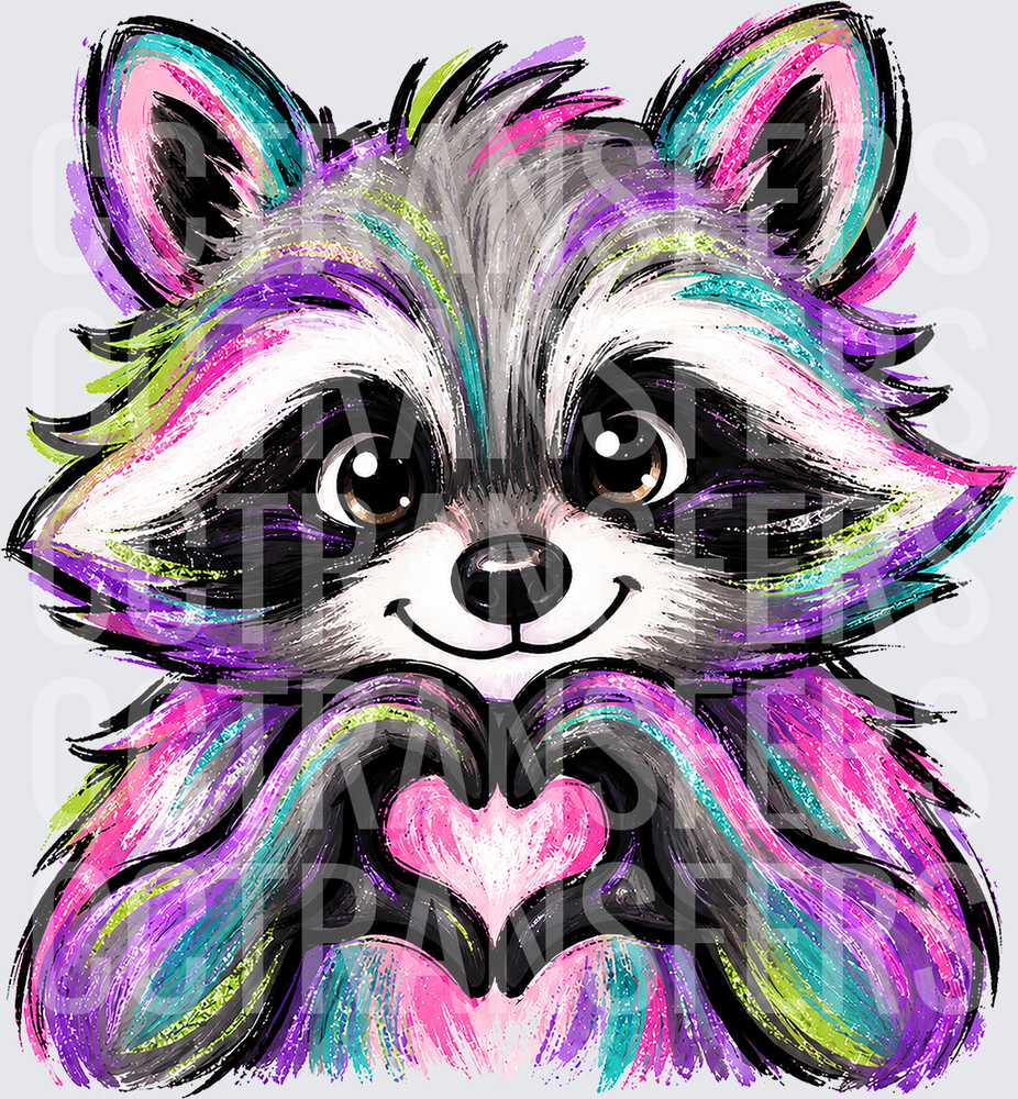 Colorful Raccoon Making Heart Shape With Paws (DTF)