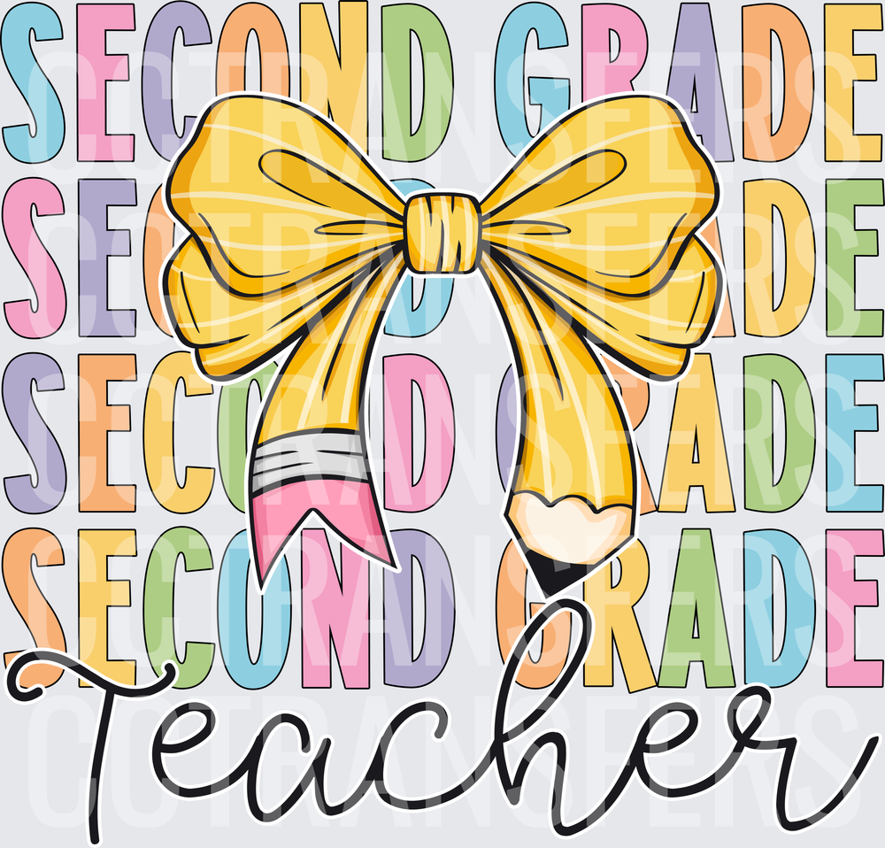 Second Grade Teacher Pencil Bow Stacked (DTF)