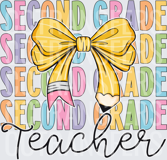 Second Grade Teacher Pencil Bow Stacked (DTF)