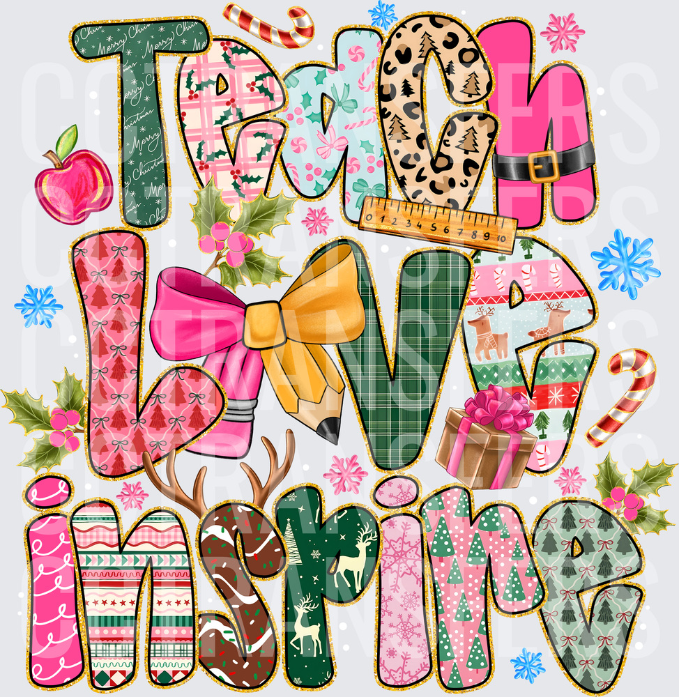 Teach Love Inspire Christmas Transfer - White Dots