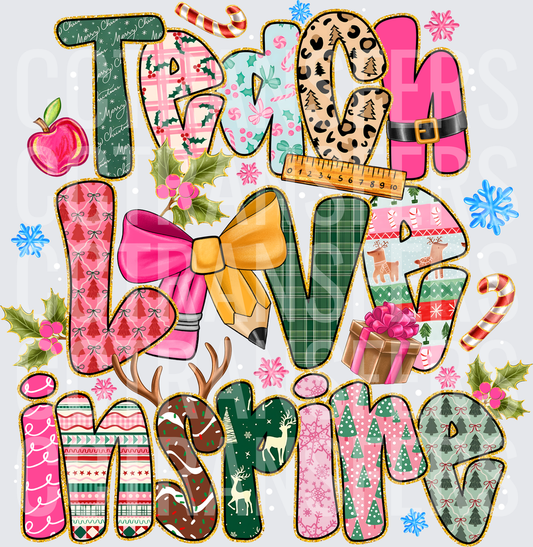 Teach Love Inspire Christmas Transfer - White Dots